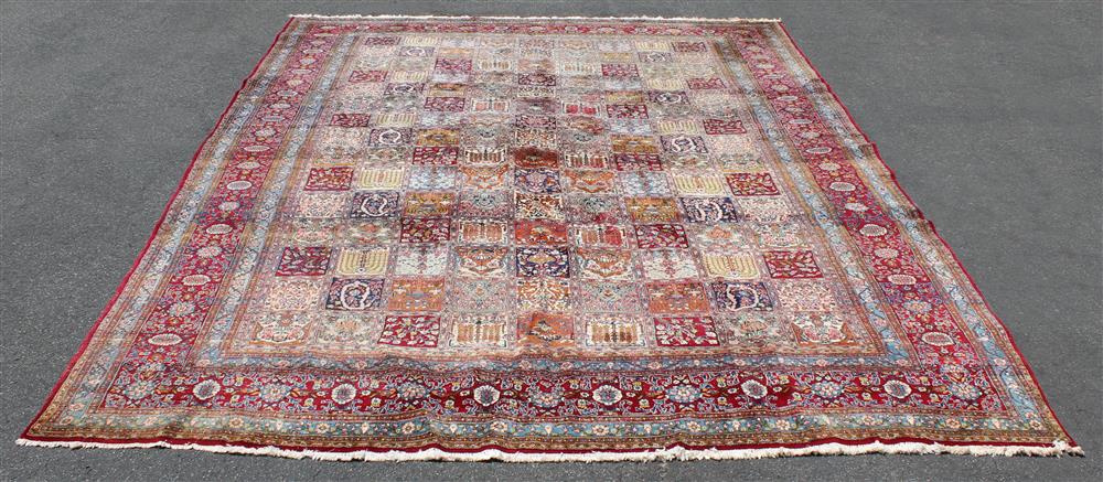 Appraisal: LARGE GARDEN DESIGN ORIENTAL WOOL RUG assorted tiles surrounded by