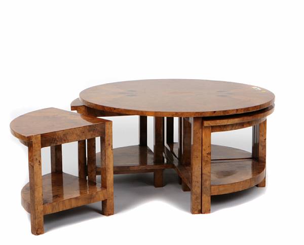 Appraisal: An Art Deco style five piece stacking tables set height