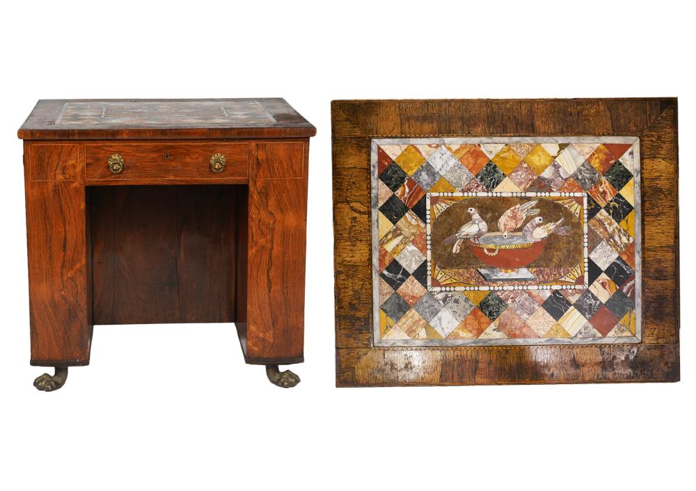 Appraisal: ENGLISH ROSEWOOD DESK WITH PIETRA DURA TOPRare English rosewood drawer