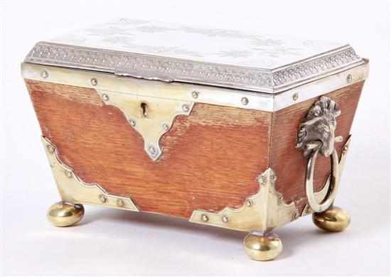 Appraisal: Aesthetic Movement silver-clad oak double tea caddy late th century