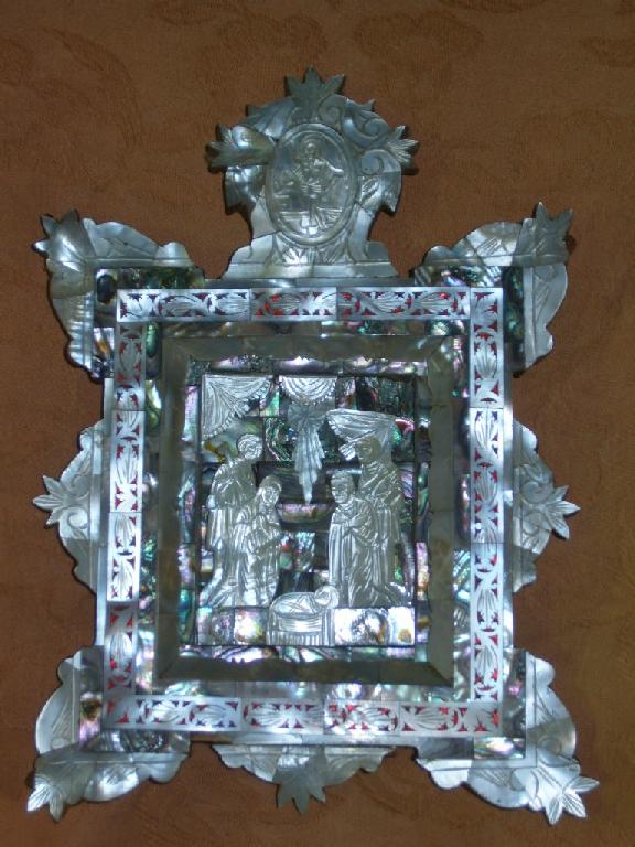 Appraisal: A small shrine with mother of pearl frame and interior