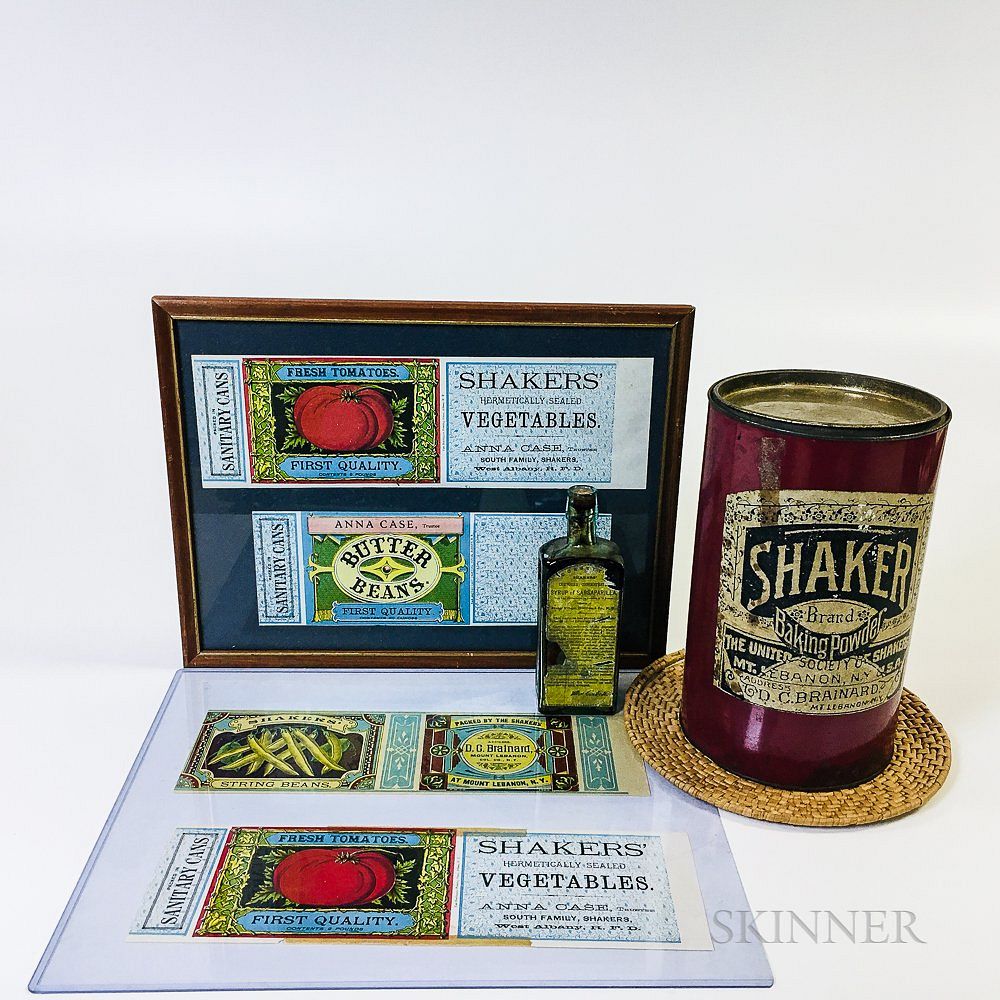 Appraisal: Four Shaker Lithographed Labels a Baking Powder Cannister and a