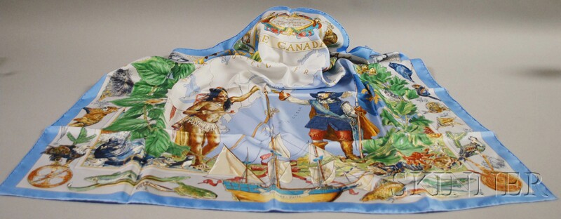 Appraisal: Silk Scarf Herm s Samuel de Champlain's Le Canada x