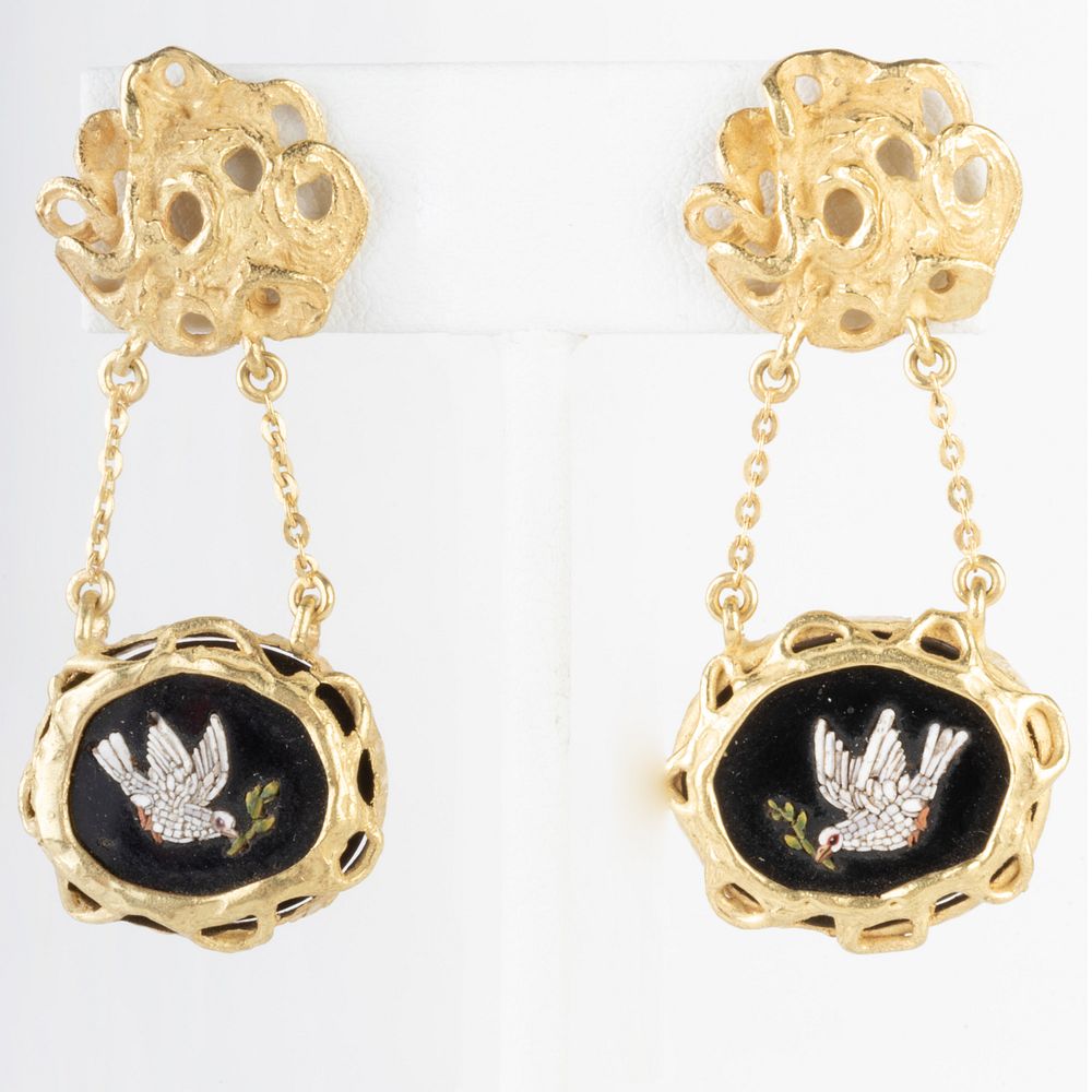 Appraisal: Pair of k Gold Onyx and Micro Mosaic Earrings Unmarked