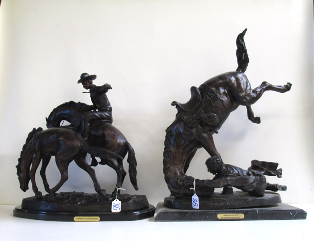 Appraisal: TWO WESTERN BRONZE SCULPTURES Wicked Pony after Frederic Remington and