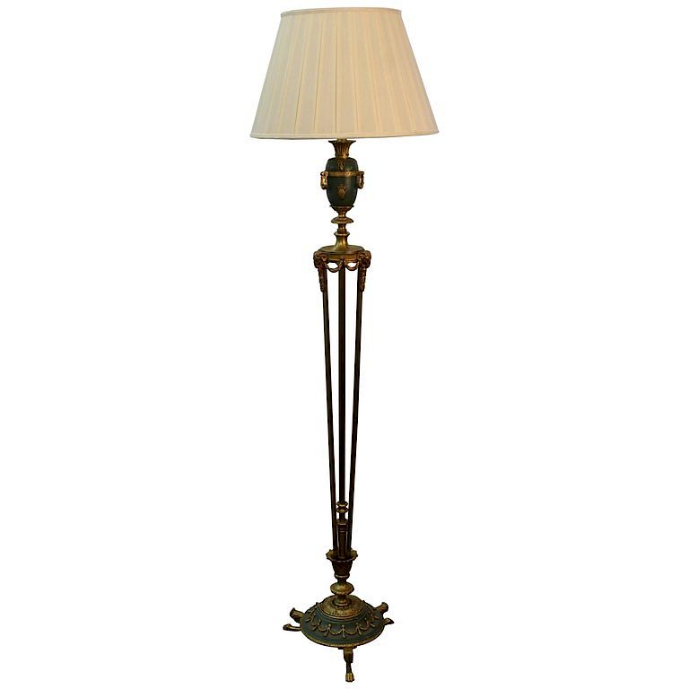 Appraisal: Caldwell Brass Floor Lamp w Urn Ram's Head Motif Caldwell