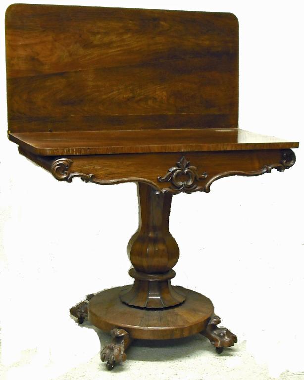 Appraisal: th century rosewood fold-over card table wide top a f