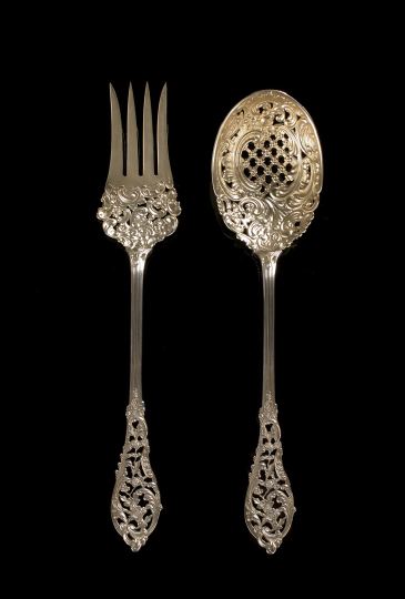 Appraisal: American Sterling Silver Gilt Pierced Trianon -Pattern Salad-Serving Set the