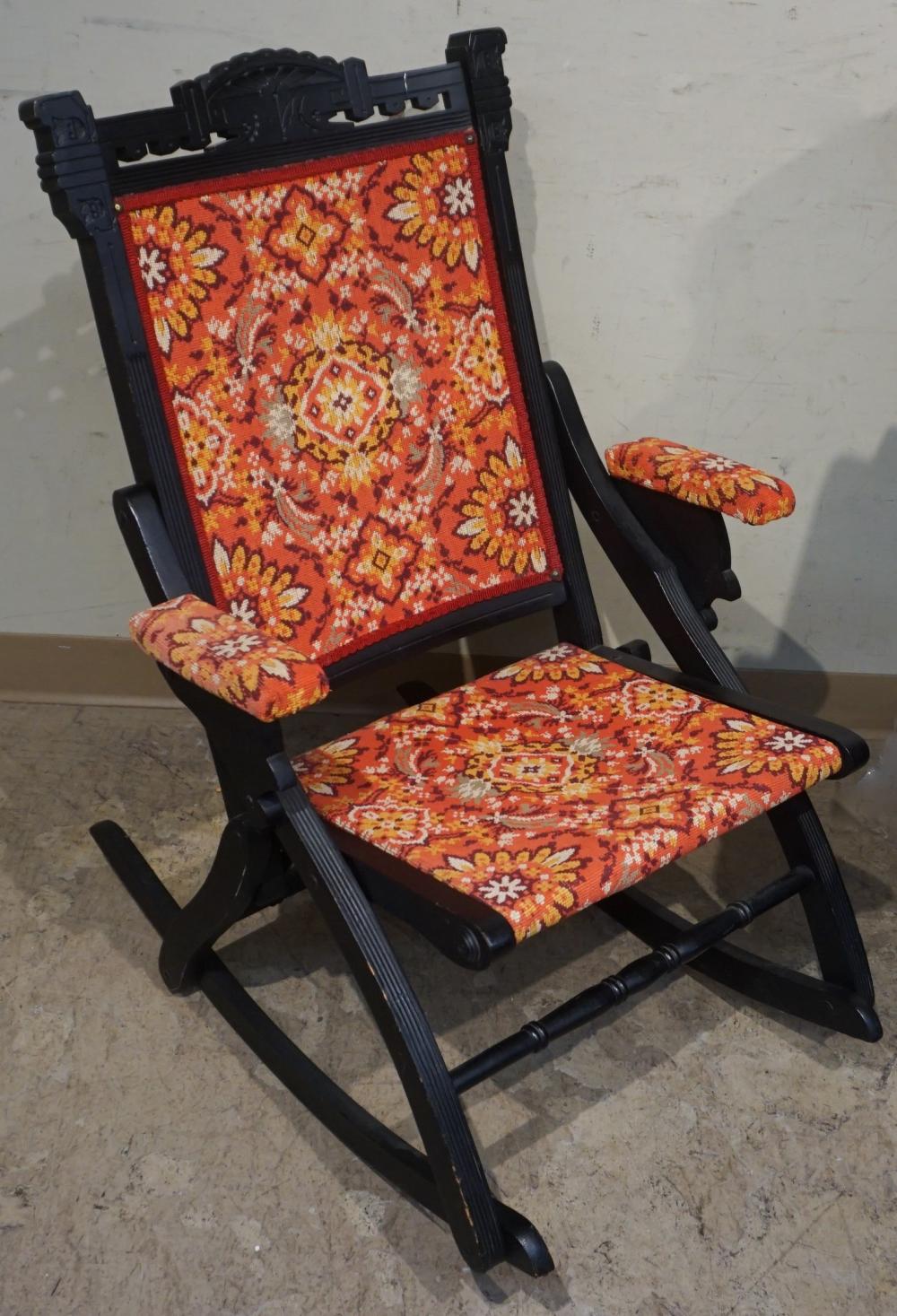 Appraisal: Eastlake Carpet Upholstered Folding Rocking Chair