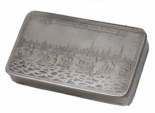 Appraisal: A TH CENTURY DUTCH SILVER TOBACCO TIN rectangular shaped with