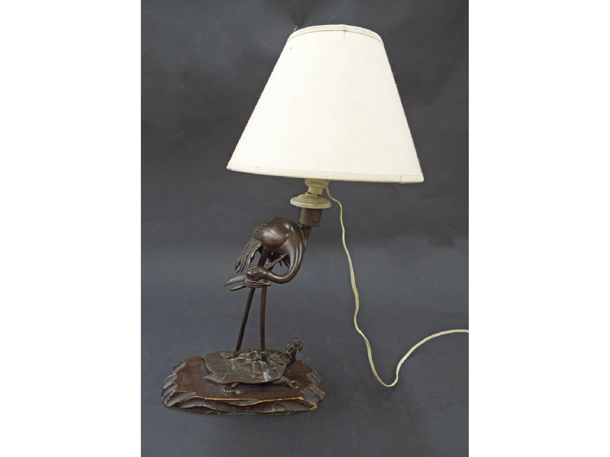 Appraisal: Japanese bronze figure converted to a table lamp comprising a