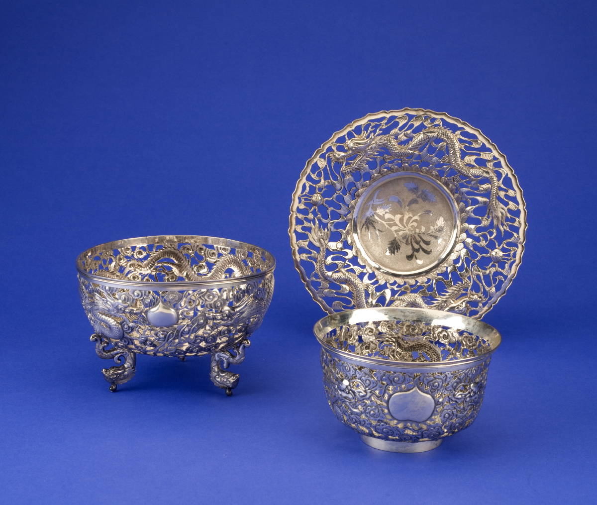 Appraisal: TWO CHINESE EXPORT SILVER BOWLS AND A DISH LATE NINETEENTH-EARLY