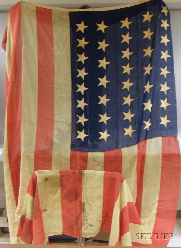 Appraisal: Wool and Cotton Pieced American Flag c with hand-stitched cut-out