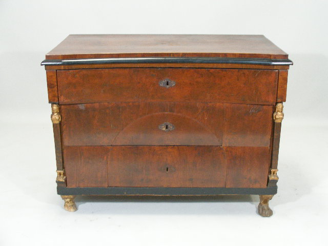 Appraisal: Commode Continental th c fruitwood veneer over pine single concave