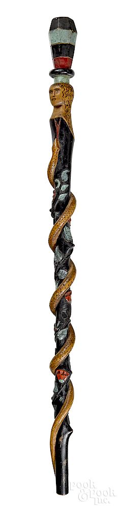 Appraisal: Carved and painted walking stick th c Carved and painted