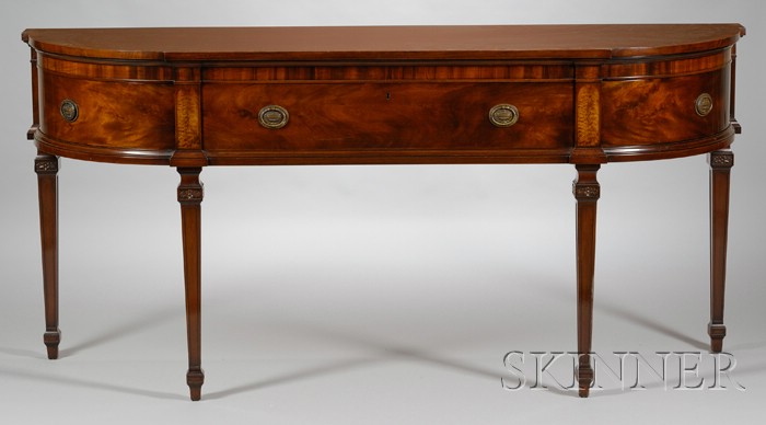 Appraisal: Joseph Gerte Co Regency-style Inlaid and Carved Mahogany D-shaped Sideboard