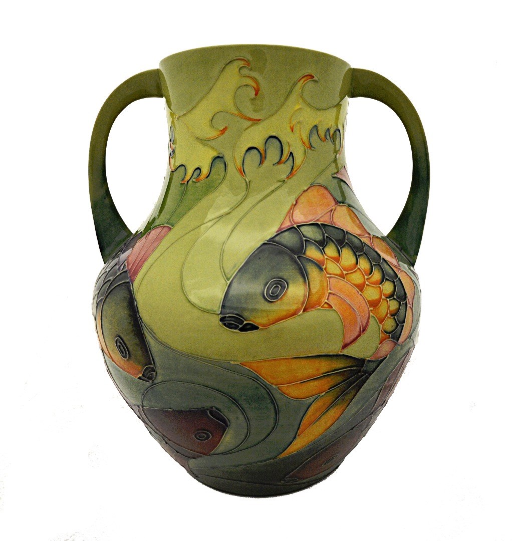 Appraisal: A Moorcroft two handled 'Carp' vase green ground cm high