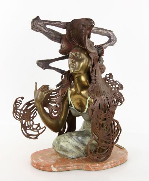 Appraisal: - After Mucha Sculpture of Young Woman Bronze and Marble