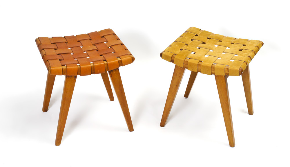 Appraisal: JENS RISOM FOR KNOLL WOVEN LEATHER STOOLS pieces total each