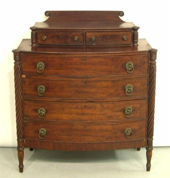 Appraisal: Early th C American Sheraton bowfront chest with backsplash mahogany