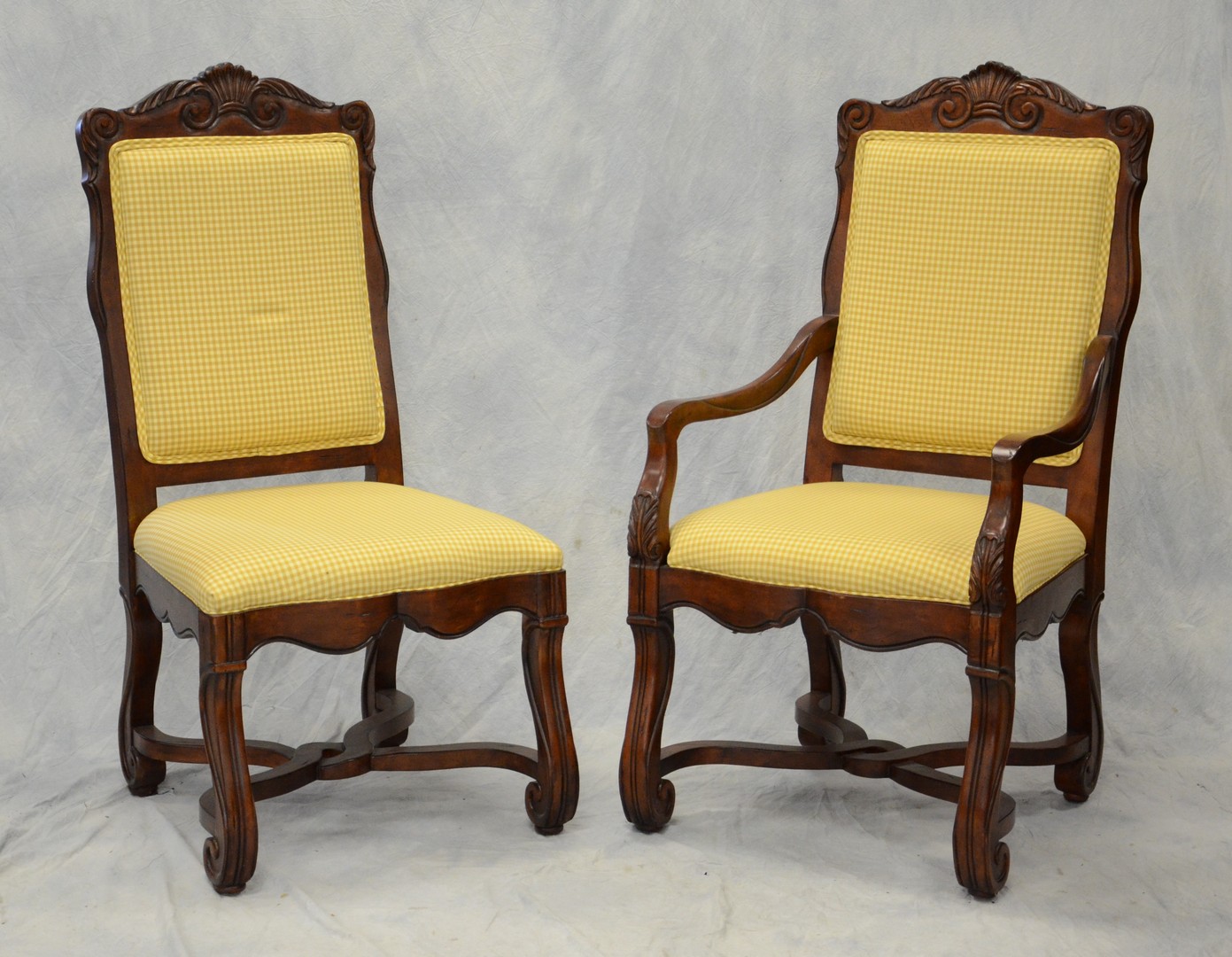 Appraisal: Hekman Louis XIV country French dining chairs arms sides h