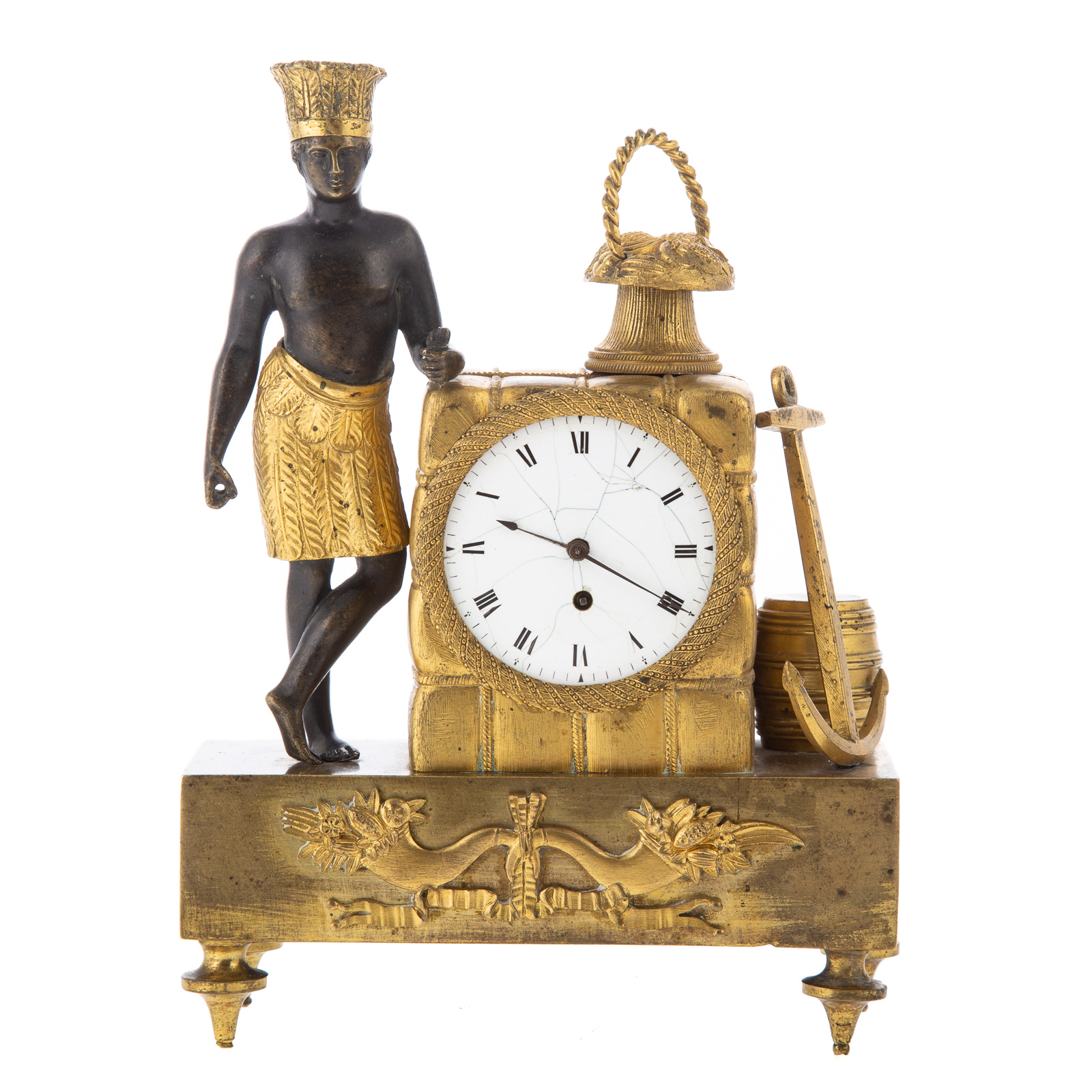 Appraisal: FRENCH EMPIRE BRONZE FIGURAL MANTEL CLOCK Circa - unusual clock