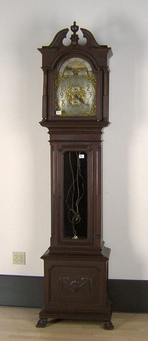 Appraisal: Chippendale style Tiffany Co mahogany tall case clock with Westminster