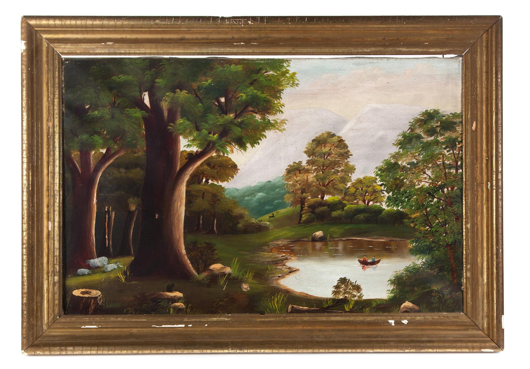 Appraisal: LANDSCAPE WITH LAKE AMERICAN SCHOOL LATE TH CENTURY Oil on