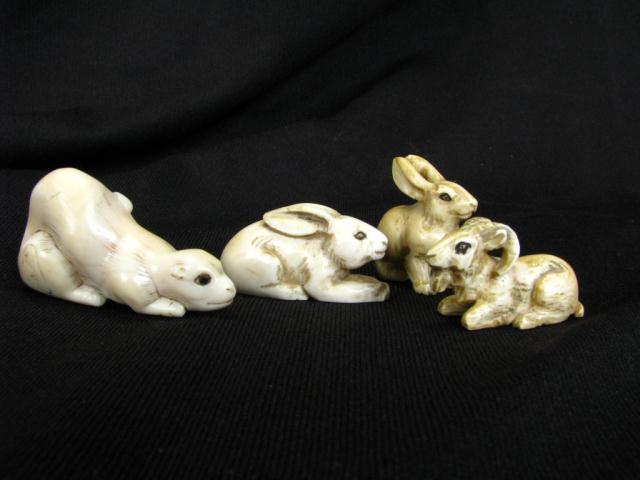 Appraisal: Group of Four Japanese Carved Netsuke all depicting animal figures