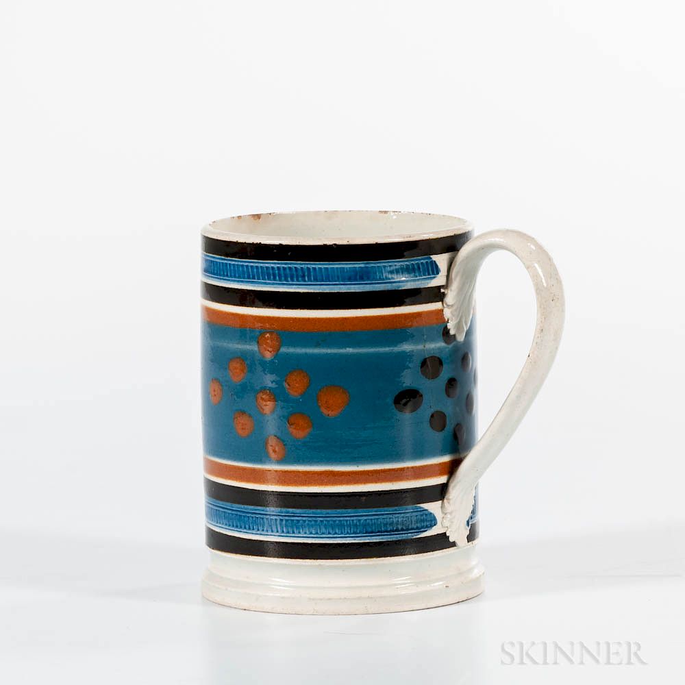 Appraisal: Slip-decorated Pearlware Half-pint Mug Slip-decorated Pearlware Half-pint Mug England early