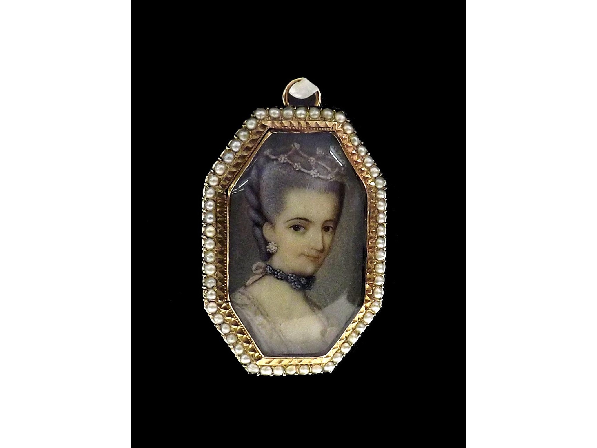 Appraisal: th century gold mounted octagonal miniature portrait pendant brooch inset