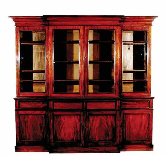 Appraisal: Regency mahogany breakfront circa top section with molded cornice over