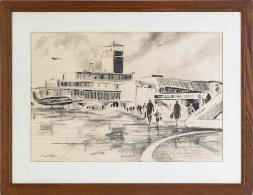 Appraisal: Howard Watson American b charcoal on paper of an airport