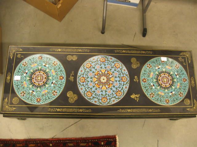 Appraisal: Oriental Lacquerware Cloisonne CoffeeTable a trio of plaques various florals