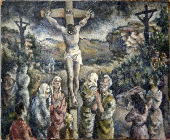 Appraisal: Patrick Fisher - English crucifixion of Christ oil on board