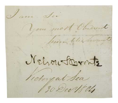 Appraisal: NELSON HORATIO VISCOUNT Clipped portion of a Letter Signed Nelson