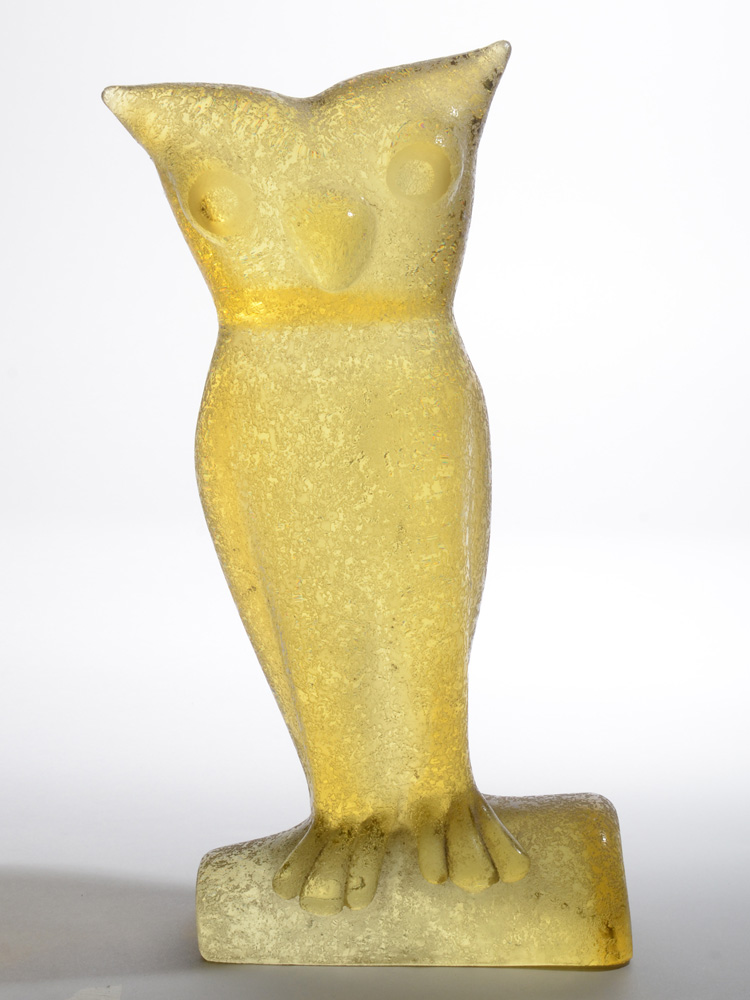 Appraisal: TH CENTURY YELLOW GLASS FIGURE OF AN OWL Possibly Murano