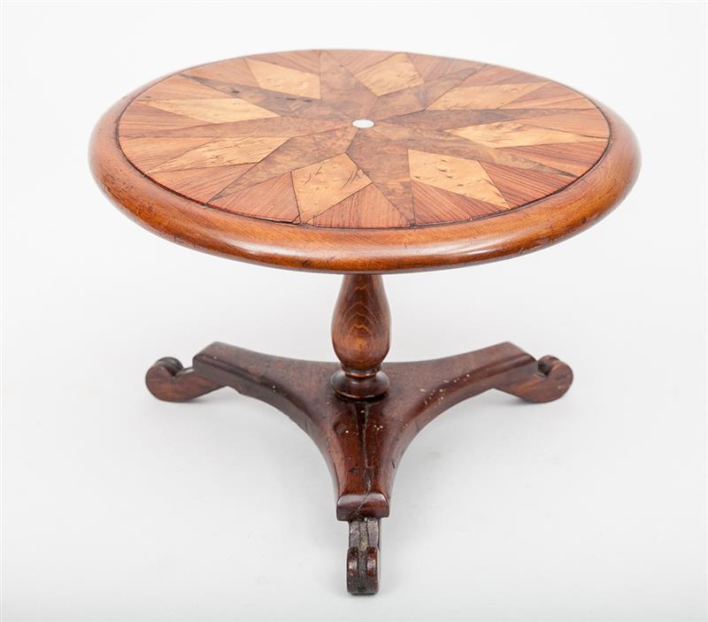 Appraisal: Victorian Star-Inlaid Mahogany Miniature Circular Tilt-Top Pedestal Breakfast Table x