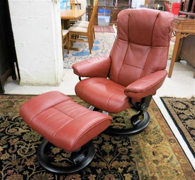 Appraisal: EKORNES STRESSLESS RECLINER WITH MATCHING OTTOMAN Ekornes Co Norway for