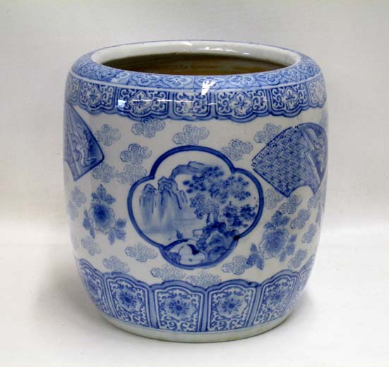 Appraisal: JAPANESE POTTERY HIBACHI hand painted under glaze with blue and