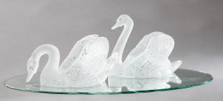 Appraisal: Lalique Miroir Cygnes Clear and Frosted Crystal Swan Centerpiece th