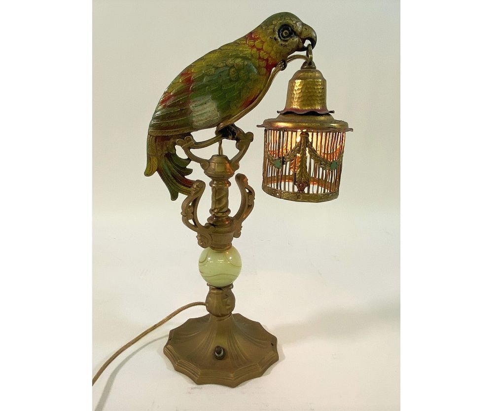 Appraisal: Hubley Art Deco Metal Parrot Lamp Hubley Art Deco metal