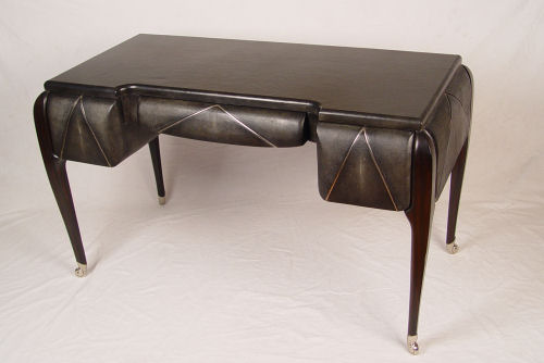 Appraisal: MAITLAND-SMITH FADED EBONY SHAGREEN DESK Knee hole type desk three