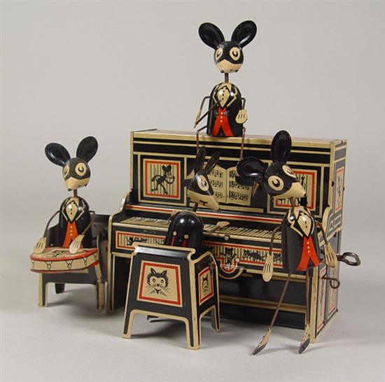 Appraisal: Marx Merrymakers Tin Mouse Band Circa 's Wind-up tin piano