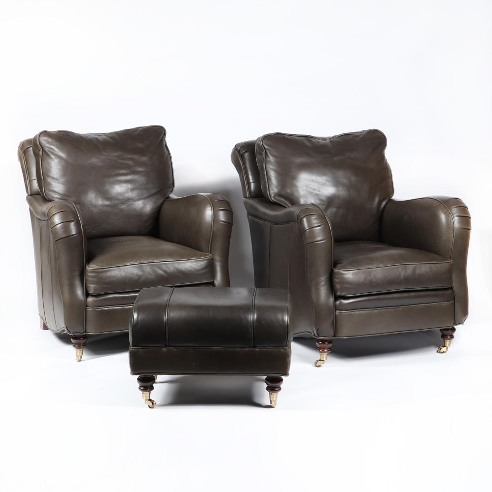 Appraisal: PAIR CONNOISSEUR 'LOWELL' CLUB LOUNGE CHAIRS AND ONE OTTOMAN WITH