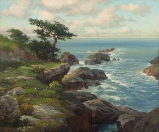 Appraisal: Robert W Wood Coastal with cypress trees signed lower left