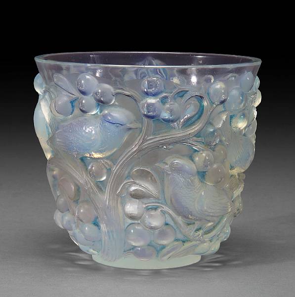 Appraisal: A Ren Lalique molded opalescent glass vase Avallon Marcilhac model