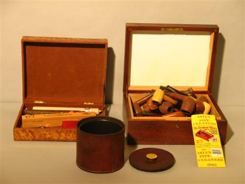 Appraisal: COLLECTION OF TOBACCOANIA Including a wood humidor a cigar box