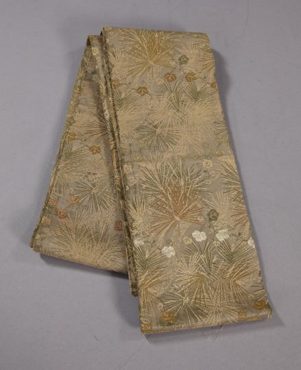 Appraisal: Japanese Meiji Embroidered and Appliqued Silk Damask Winter Obi first