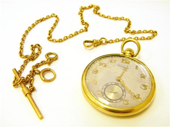 Appraisal: WATCH Longines Open Face Pocket Watch and Chain K yellow